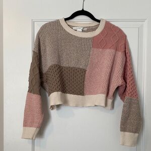Altar'd State Patchwork Knit Sweater - Pink, Cream, Brown